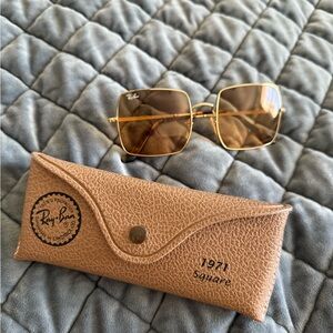 Ray-Ban Gold and Brown Retro Sunglasses